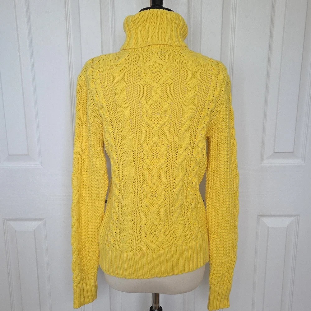 LAUREN RALPH LAUREN JEANS CO VIBRANT YELLOW CABLE KNIT COWL NECK SWEATER M